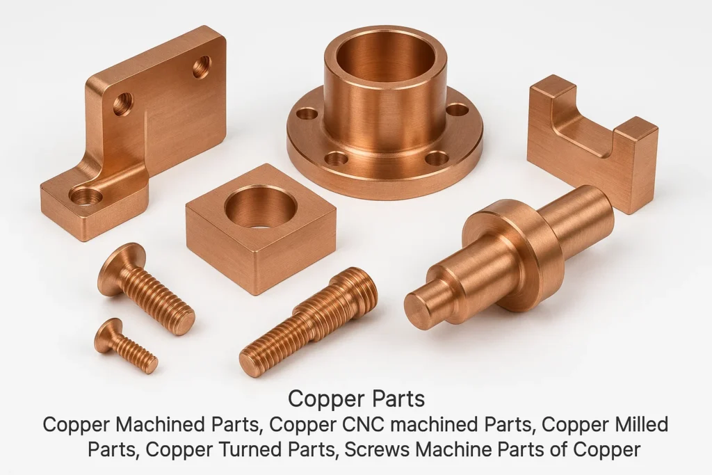 Copper Parts, Copper Machined Parts, Copper CNC machined Parts, Copper Milled parts, Copper Turned parts, Screws Machine Parts of Copper