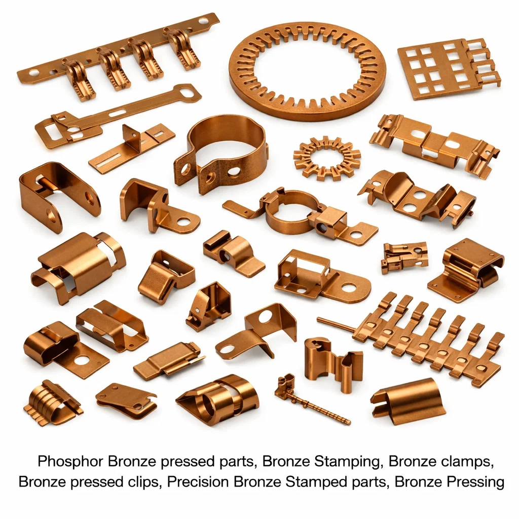 Phosphor Bronze pressed parts, Bronze Stamping, Bronze clamps, Bronze pressed clips, Precision Bronze Stamped parts, Bronze Pressing