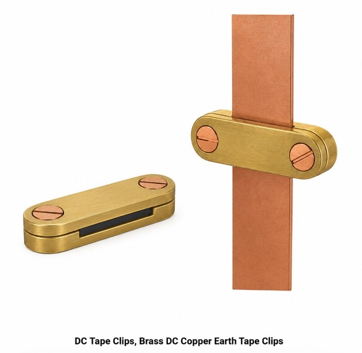 Brass DC tape Clips, Bronze DC Copper tape Clips, Copper DC earth tape Clips, Copper tape clips