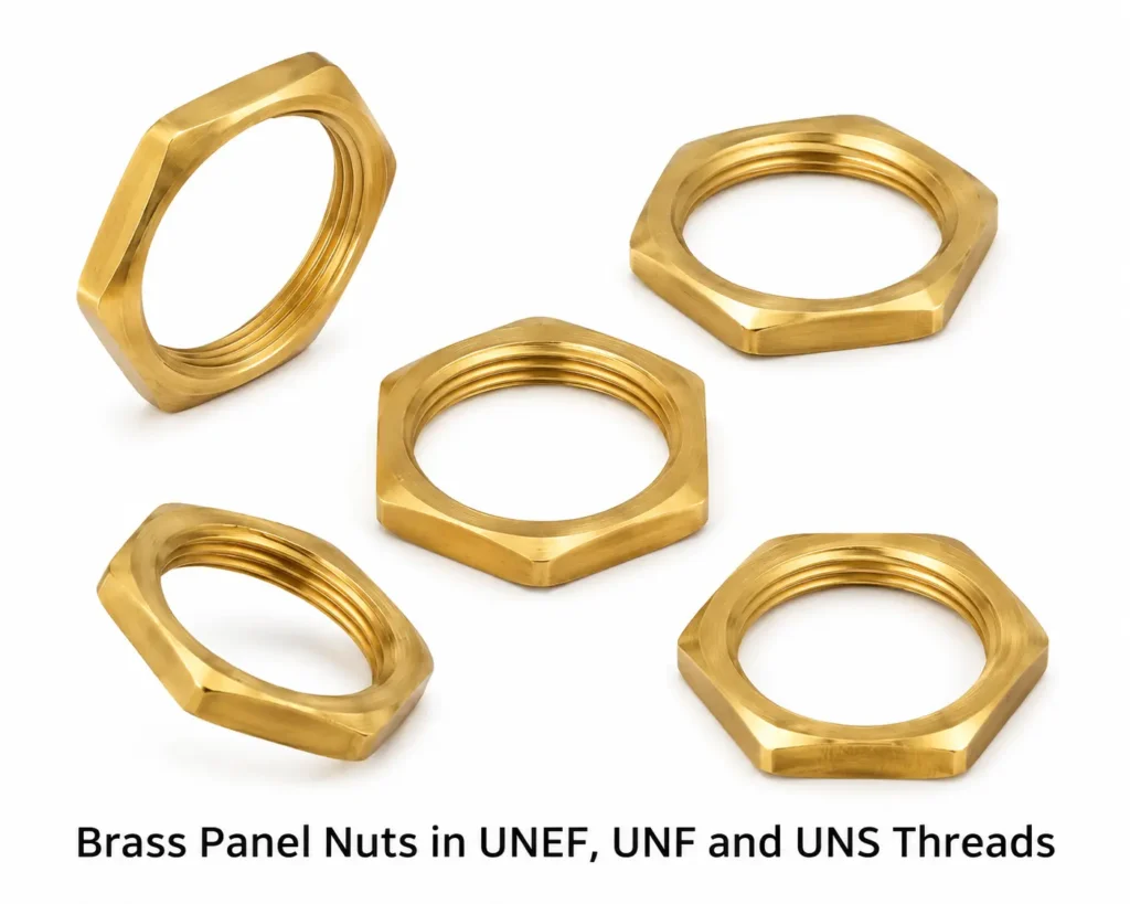Brass Panel Nuts in UNEF, UNF and UNS Threads